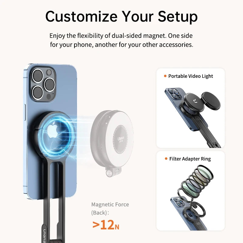 Ulanzi MA30 Magsafe Phone Tripod Dual-sided Magnetic Phone Holder Phone Stand for Iphone 16 15 Outdoor Travel Vlog LiveStreaming